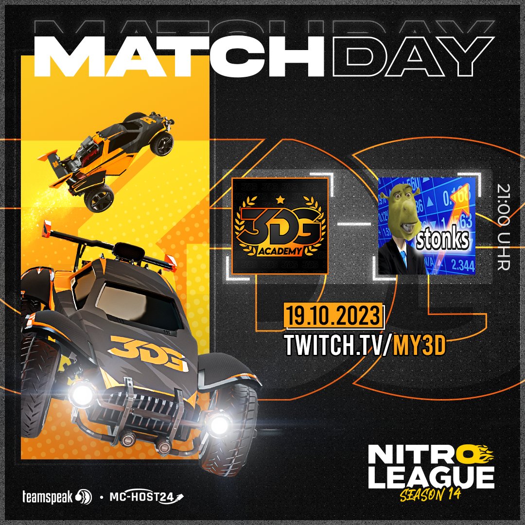 3DG-RL (@3dg_rl) on Twitter photo Das letzte Spiel unseres Academy Teams in der <a href="/NitroLeagueRL/">Nitro League Legacy</a> steht an! 😮
⚔️ 3DG Academy vs <a href="/StonksGang/">Shronkey Stonks Gang</a>
⏱️ Donnerstag - 21:00 Uhr
🎙️ Cast: <a href="/Rvbymoon_/">Rvby</a>
🔴 LIVE auf: twitch.tv/my3d
Sponsored: <a href="/teamspeak/">TeamSpeak</a> <a href="/MCHOST24/">MC-HOST24.de</a>
#twitch #esport #LIVESTREAM #RocketLeague #esport Das letzte Spiel unseres Academy Teams in der <a href="/NitroLeagueRL/">Nitro League Legacy</a> steht an! 😮
⚔️ 3DG Academy vs <a href="/StonksGang/">Shronkey Stonks Gang</a>
⏱️ Donnerstag - 21:00 Uhr
🎙️ Cast: <a href="/Rvbymoon_/">Rvby</a>
🔴 LIVE auf: twitch.tv/my3d
Sponsored: <a href="/teamspeak/">TeamSpeak</a> <a href="/MCHOST24/">MC-HOST24.de</a>
#twitch #esport #LIVESTREAM #RocketLeague #esport