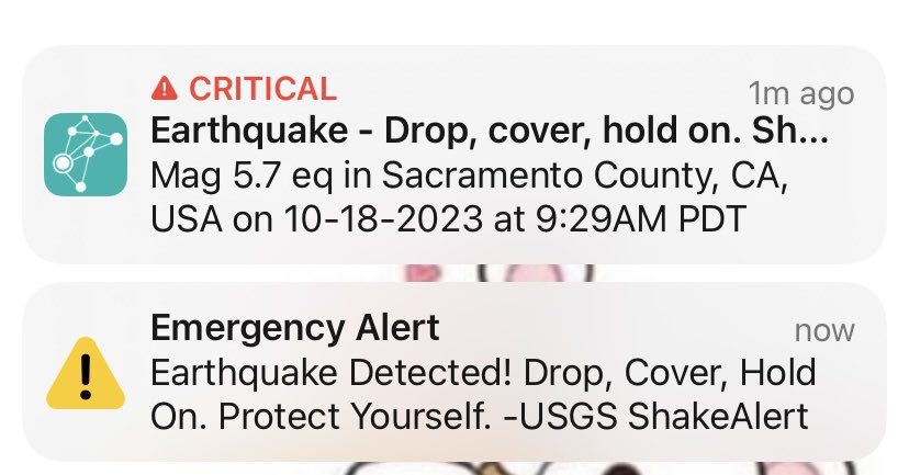 Mexitrucha's tweet photo. I felt like I got the alert after the shaking started… but the 5.7 on my screen scared me when I saw it was gonna be bigger than I was feeling already. #Earthquake #antioch #myshake #usgs https://t.co/oNjH3WRVbt