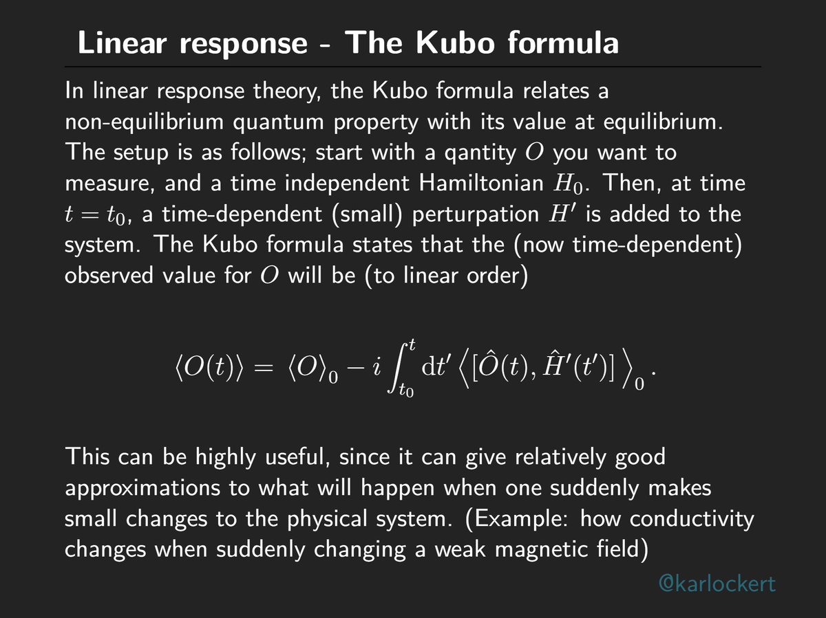 Karlockert's tweet photo. it's due time I posted some physics again :) 
This time: A formula for predicting the time dependence of a quantum observable in a system where the ground state is known, but where the system is subject to a small (time dependent) perturbation, making an exact solution infeasible https://t.co/5L8ZBRJvKo