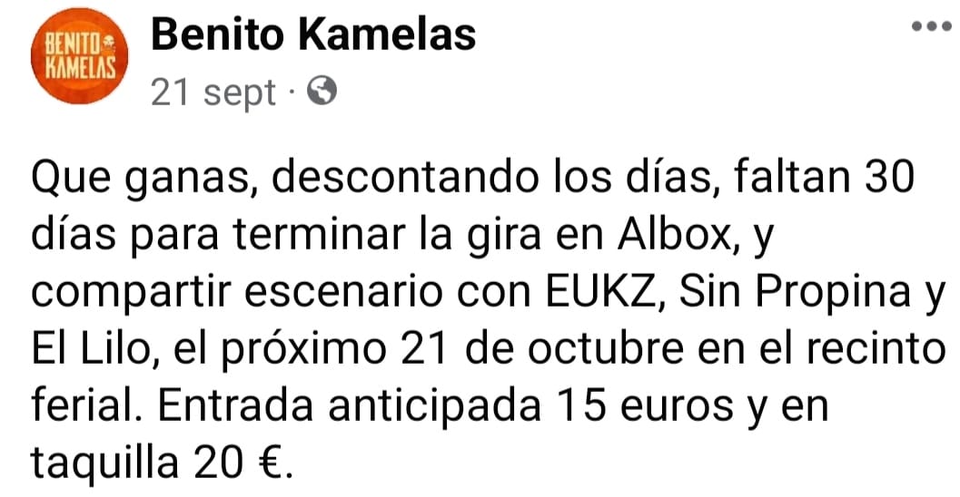 FIN DE GIRA 
𝓡𝓸𝓬𝓴 𝓐𝓵𝓫𝓸𝔁 𝓕𝓮𝓼𝓽
21 octubre de 2023
Recinto ferial de Albox (Almería)
Entradas anticipadas en: 
bravoentradas.es/es/events/38-r…
Zona de Acampada libre y Caravanas (Gratis)

#38rockalbox #Albox #almeria #festival2023