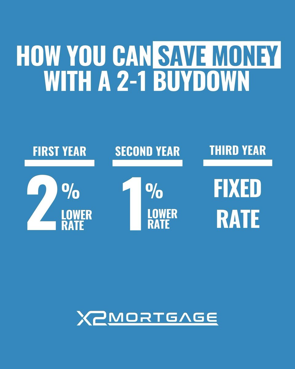 X2Mortgage's tweet photo. With interest rates still high homebuyers are looking for ways to save some money when it comes to buying a home.

One way to do that is through a 2-1 buydown! How exactly does it work?

Let's break it down! 👇 https://t.co/Gpe40X5KTJ