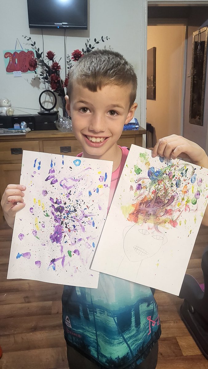 natalief1986's tweet photo. Lewis created some art like Jackson Pollock. He certainly had fun doing this. #homework @Y3Explorers https://t.co/5GWPPFfPJz