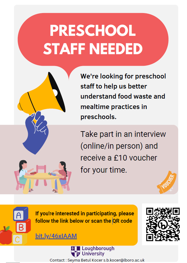 Nursery/preschool staff! Can you help Seyma with her research study which is looking to understand more about food waste and mealtime practices in nurseries/preschools? Thanks in advance! More information here: bit.ly/46xIAAM