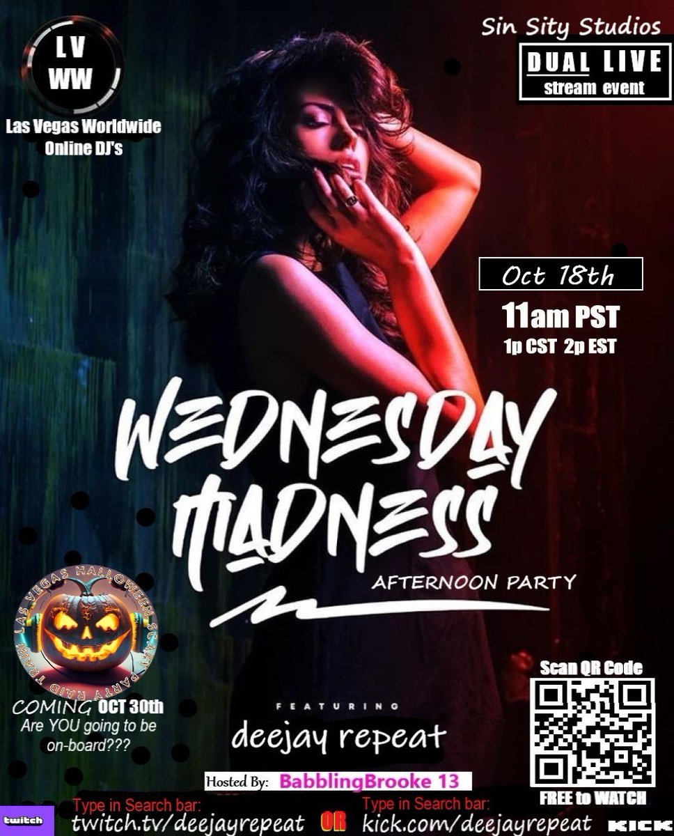 DeejayRepeat's tweet photo. LIVE NOW- Oct 18th
@11am
PST/ 2p EST /3p EST on Twitch or Kick streaming LIVE from LAS VEGAS. TYPE in ANY SEARCH bar: ๐ฎhttps://t.co/QsI2zlHA09 OR https://t.co/FIVD5D95TP #dance #music #djlife #dj #producer #party #electronicmusic #trending #dopedjs #LasVegas #twitchevent #techno https://t.co/Dnbi3wdkDu