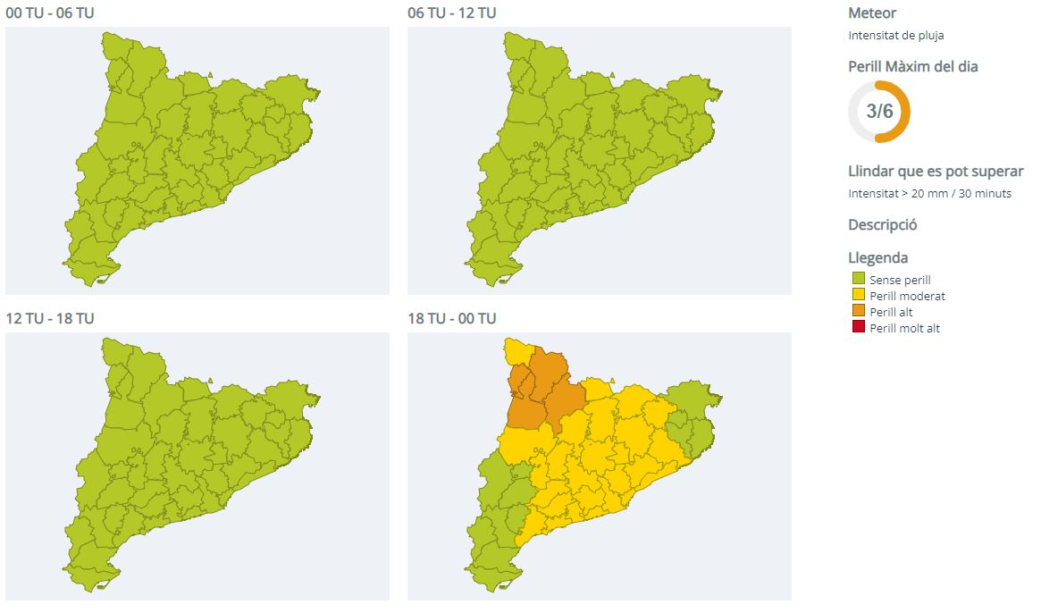 emergenciescat's tweet photo. #Protecciocivil manté en prealerta el pla #INUNCAT per la previsió del @meteocat de pluja ☔ que pot ser intensa sobretot el vespre i matinada de dijous a divendres i especialment al Pirineu Occidental

✔️ També hi ha avisos per acumulació de més de 100 litres en 24 hores https://t.co/pbizYDtWzJ