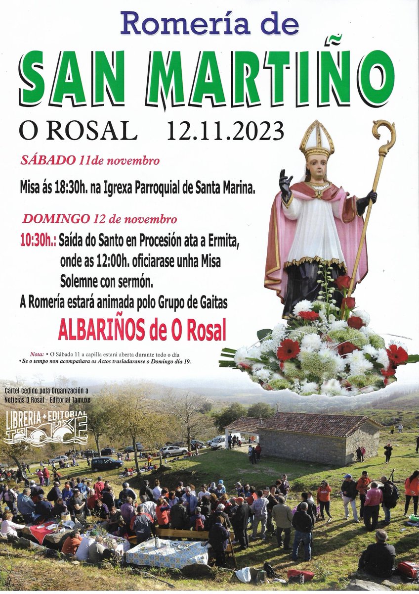 NoticiasORosal's tweet photo. #OROSAL. A Romaría de San Martiño, o domingo 12 de novembro. https://t.co/p6HDjupE3Z