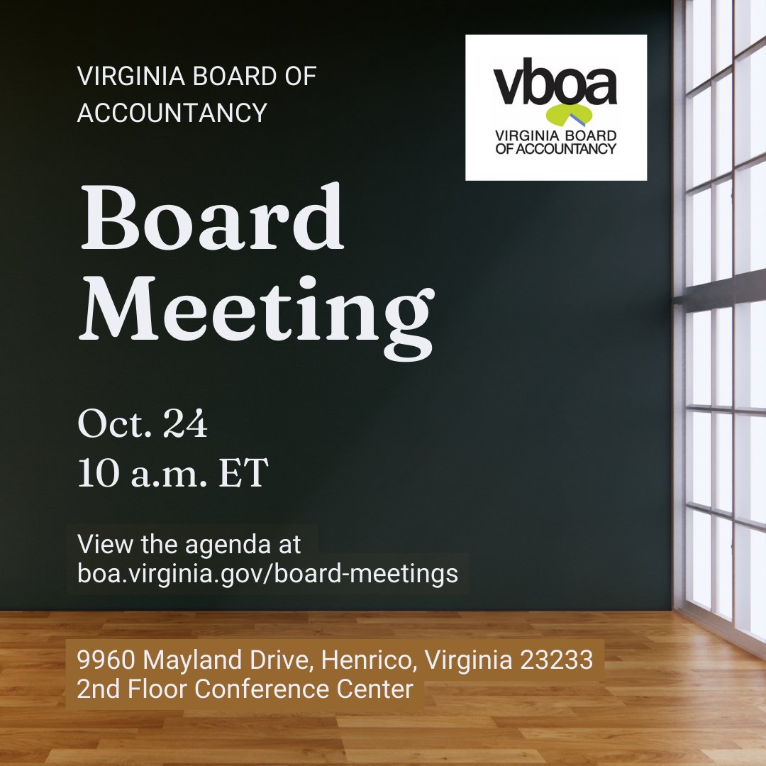 The board will meet Tuesday at 10 a.m. The agenda is online now: boa.virginia.gov/about/board-me…