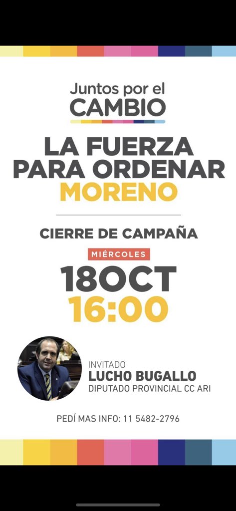 LucasAgueroC's tweet photo. 📢C I E R R E  DE  C A M P A Ñ A HOY EN M O R E N O❗

Estaremos acompañando a nuestra candidata @giselagostinelli, con la excelentísima participación del diputado Lucho Bugallo.

El domingo Moreno cambia y ese cambio #esahora y es para siempre 🇦🇷💛

@lucas_agüero_de_moreno https://t.co/etNbpsJrX7