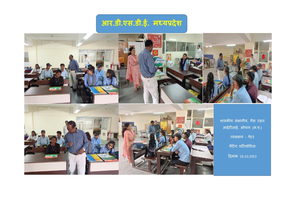 MSDESkillIndia's tweet photo. 🎨🇮🇳 Embracing the colors of cleanliness and unity! RDSE Madhya Pradesh hosted a fantastic painting competition as part of Special Campaign 3.0 to spread the Swachh Bharat message. Our young artists are the future change-makers! 🌟🗑️ #SwachhBharat #CleanIndia #PaintForChange #MadhyaPradesh #SpecialCampaign3