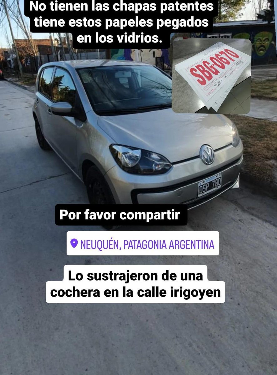 estoesreal1111's tweet photo. Auto robado ayer en Neuquén Capital a las 9:15 am de la cochera de la calle Irigoyen 165. Por favor difundir 🙏🏻 https://t.co/iZrglD7H3I
