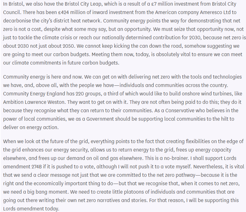 CSkidmoreUK's tweet photo. The text of my speech today in Parliament supporting Community Energy- mentioning also @Comm1nrg @BristolCityLeap @ambitionlw and the #NetZeroReview #MissionZero's call for greater local action to deliver net zero 
https://t.co/CoaHnu8zIE https://t.co/fXtD326Sjm