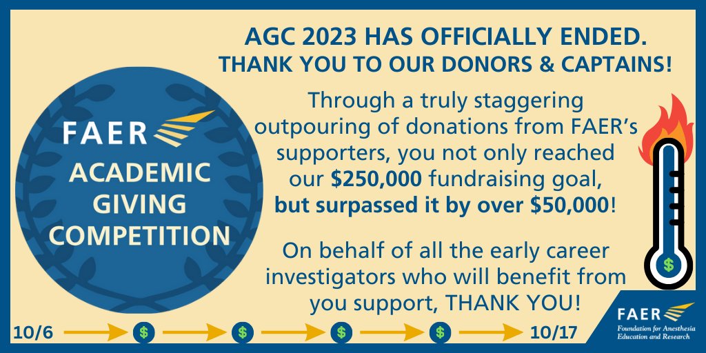 #FAERagc has ended! We’re still reviewing numbers, & will announce our winners by 10/27, but as of now you raised a staggering $303K! On behalf of the early career investigators who'll benefit from this outpouring of support, THANK YOU! 😀🥳 View Totals: FAER.org/AGC