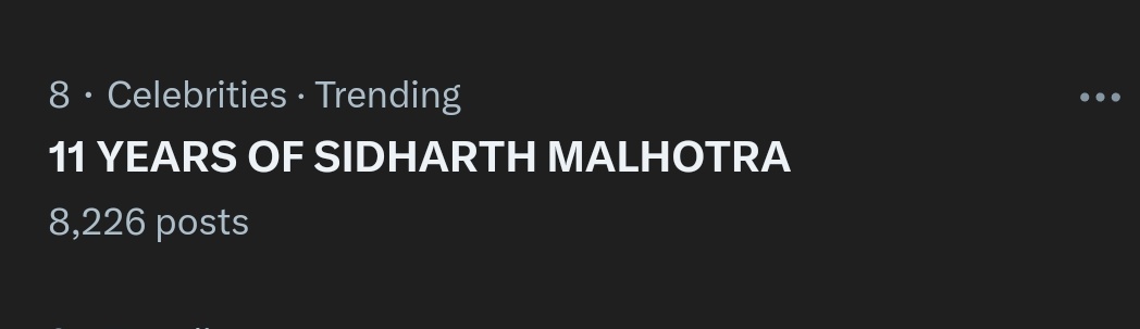 11 YEARS OF SIDHARTH MALHOTRA Trending on Num 8 

Appreciation Tweet For All The Sidians