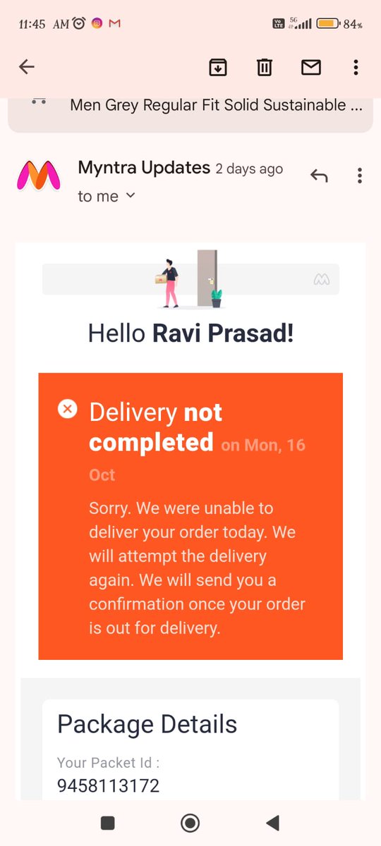 dutta_jyotsna's tweet photo. @MyntraSupport I ordered on 6 of oct and the delivery date was on 10 of oct.. till now no one comes to my place nor any single call I received only evening day and getting this message delivery failed.. last time same thing happened... Details already mentioned on screenshot @consu https://t.co/w3aF2hEriM