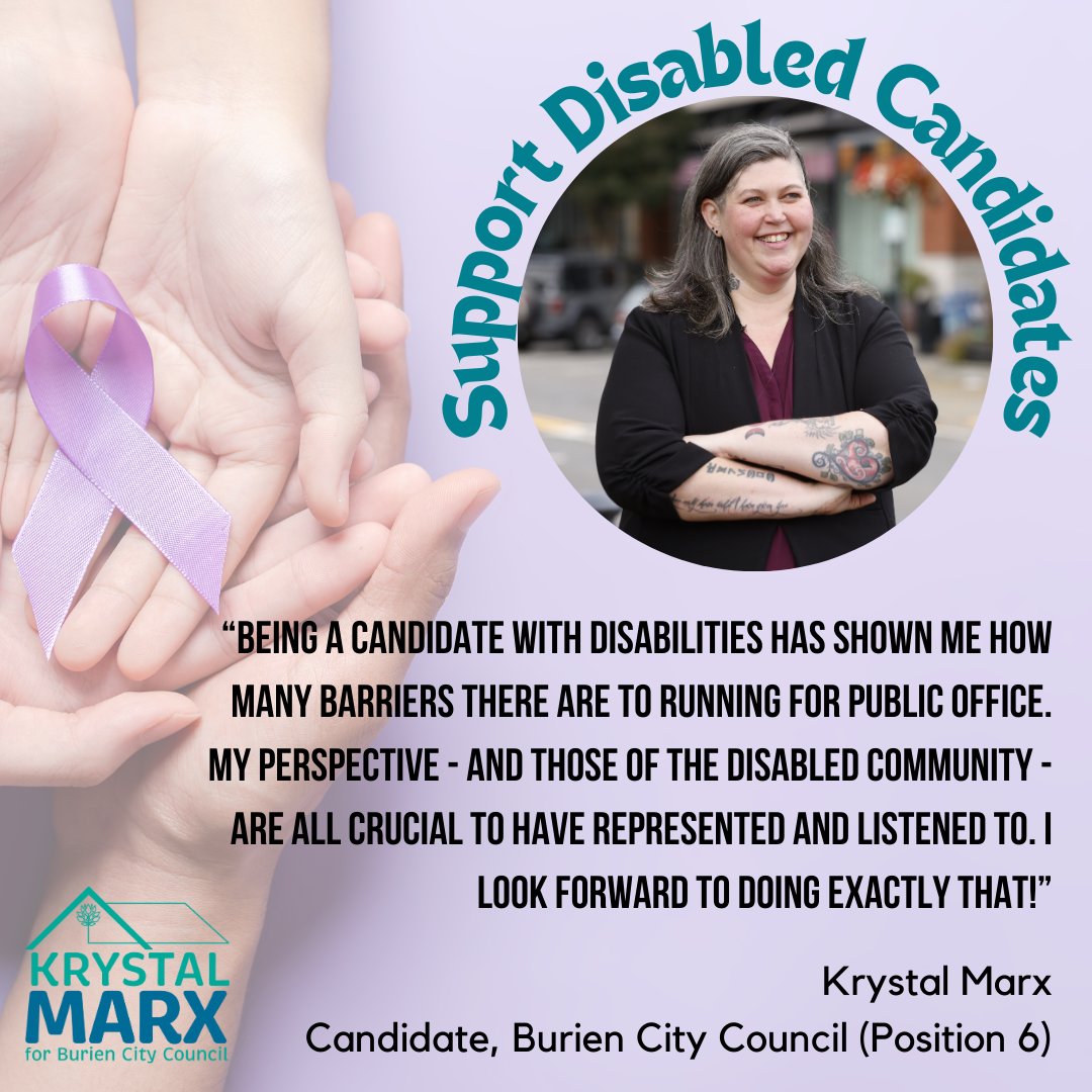 Political candidates with disabilities deserve to be seen and heard. We represent a diverse and vibrant community! Running for office with autoimmune disorders is exhausting, but it's more than worth it! #MarxYourBallot #DisabilityRepresentation #Burien #LupusHurts #Autoimmune