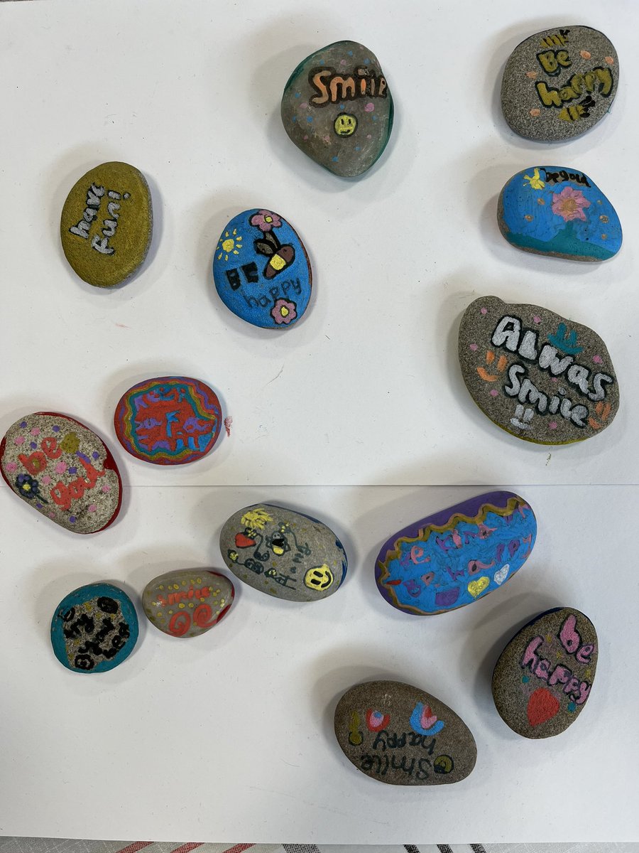 Positivity pebbles to hide around our school made by our utterly brilliant ‘Brilliant Club’ <a href="/MiltonPrimary17/">Milton Primary</a> <a href="/beingbrilliant/">Dr Andy Cope</a>