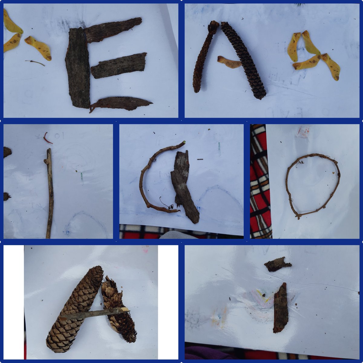 On créé des voyelles à partir d'éléments de la nature. #LaurierCarrière #1reLC #JournéeAmèneMoiDehors #engagementCECCE #écoécoleLC #ClasseNature #TakeMeOutsideDay <a href="/CapitaineRFR/">Capitaine RFR</a>