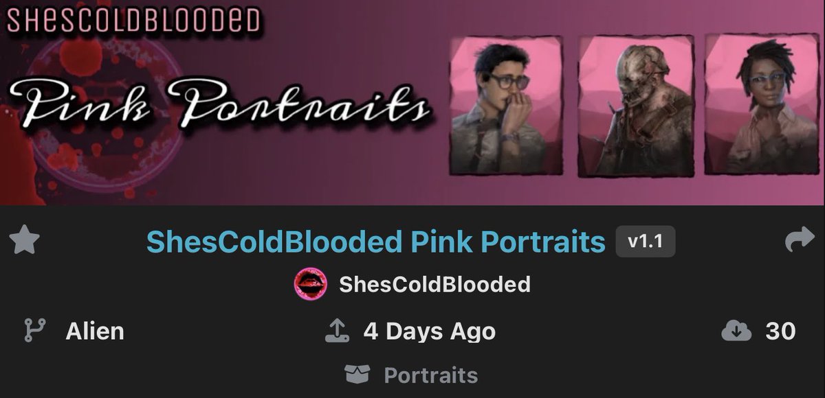 ShesColdBlooded's tweet photo. My Pink Lovers, this melts my heart♥️
Killers deserve pink too!!! 🥰
#pinkportraits #DeadbyDaylight
https://t.co/HbTYoXji0P https://t.co/obT61KMUiS