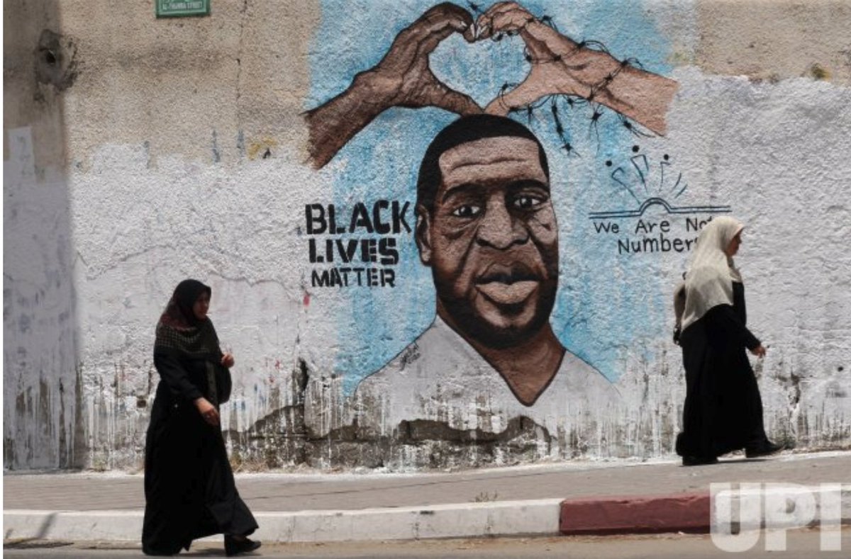 christopherrufo's tweet photo. They painted a mural of George Floyd in Gaza City. Hamas, BLM, DSA, and academic "decolonization"—same ideology; same bloodlust. https://t.co/9RSYIsLUM9