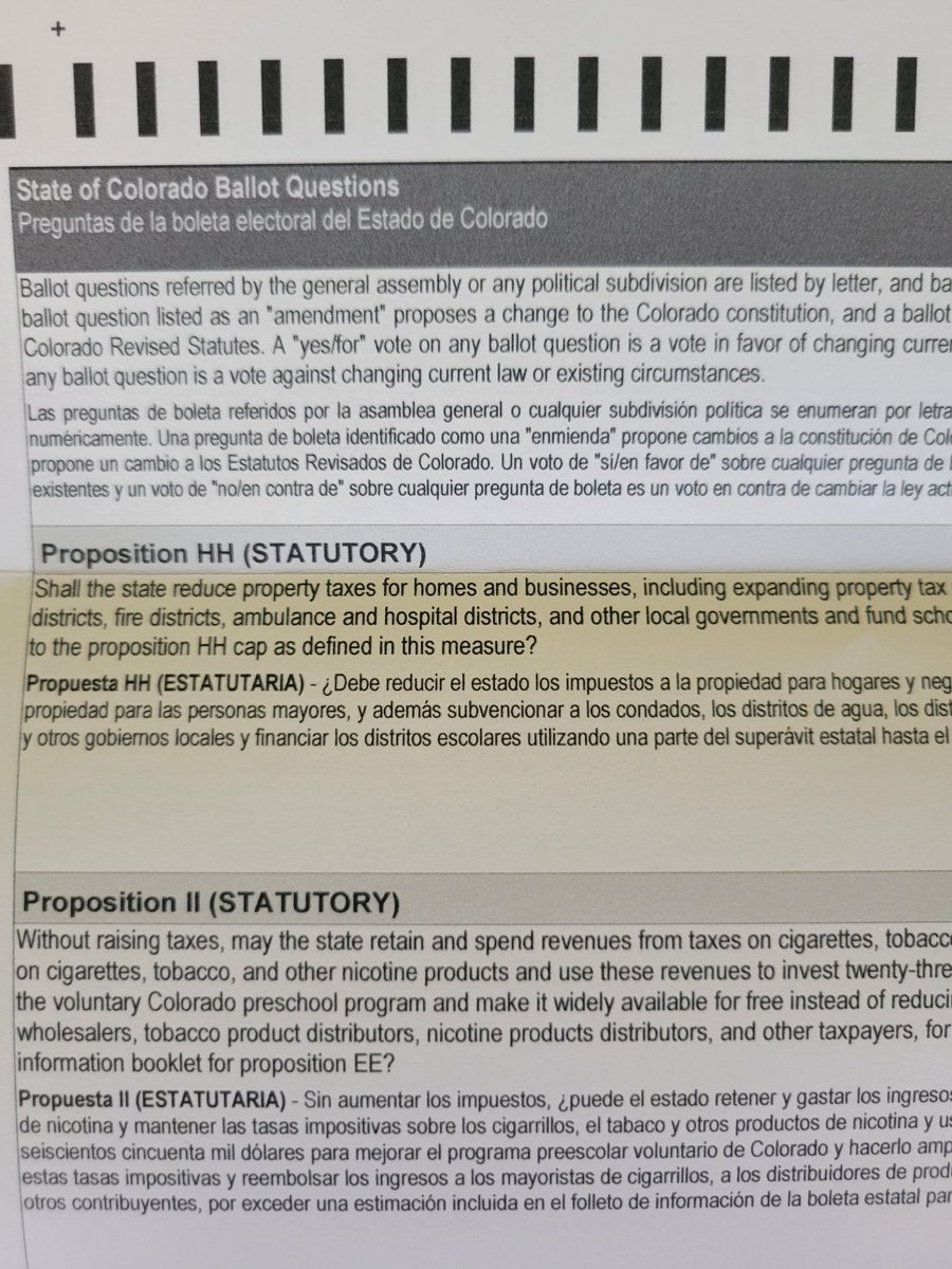 natfartman's tweet photo. The verbiage in the first sentences of these 2 ballot measures are intentionally misleading.  Vote No for Both #PropHH and #PropII. Return the excess tax dollars taken from the citizens. Protect our Tabor laws  #voteno #tabor #taxes #deceitfulPractices #misleadingverbiage #denver https://t.co/1Pws2PSkKa