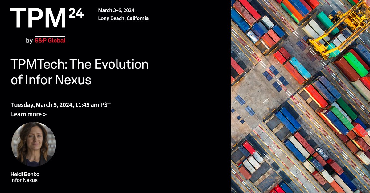 At #TPM24: Heidi Benko, VP of product management and solutions strategy, will discuss the lure of single end-to-end software suites, the company’s staying power, the challenge of competing with newer entrants, and where Infor Nexus goes from here: ow.ly/JqFU50PYgbO