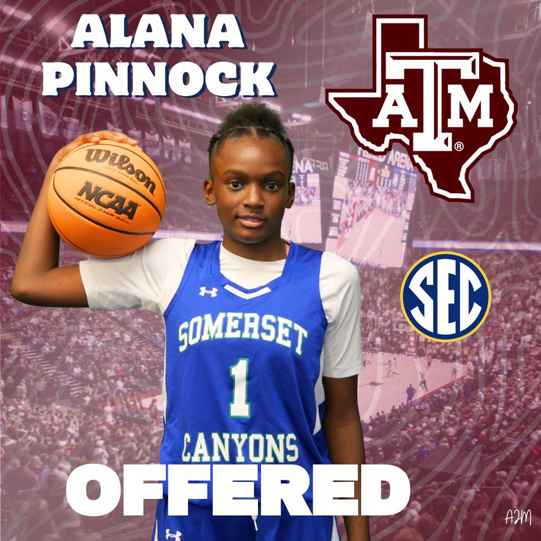 We’re excited to announce that <a href="/alana_pinnock1/">Alana Pinnock</a> (Class of 2028) has received her first D1 offer by Texas A&amp;M University (<a href="/AggieWBB/">Texas A&M Women's Basketball</a>).
 
#texasam #aggies #theset #womensbasketball #guard #forward #offered