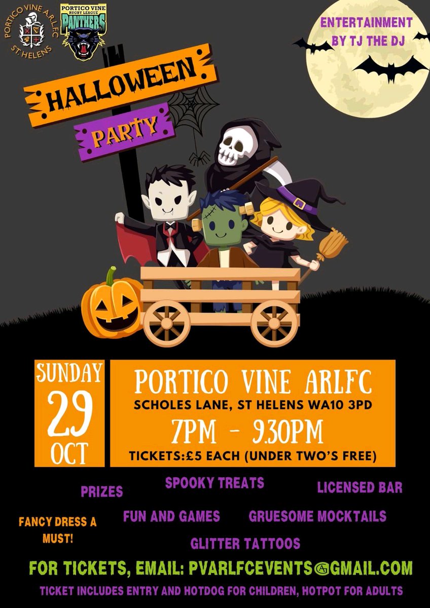 👻 🎃 🕷️🦇 🧙‍♀️ 

*Halloween Party Tickets Update* 

We now only have a limited amount of tickets left for this event!

Please don't leave it too late to book your places!

Email @pvarlfcevents@gmail.com  to book, places secured only once payment received.

👻 🎃 🕷️🦇 🧙‍♀️