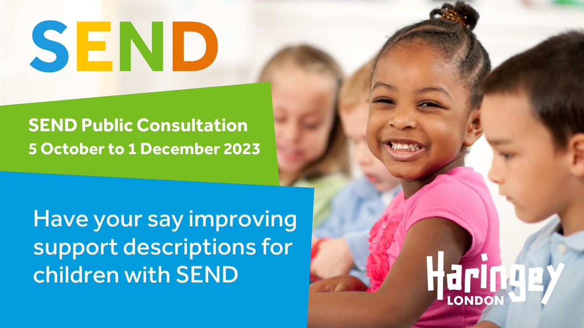 haringeycouncil's tweet image. We're updating the language used to describe the needs of children with #SEND. 

We've collaborated with parents, carers and schools to create new descriptors and now we want to hear from you! 

Learn about our SEND #PublicConsultation &amp;amp; get involved! 👉 haringeysendbandings.commonplace.is