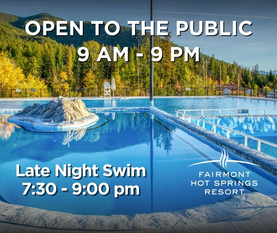 ✅ GOOD NEWS! ✅
Starting today, the triplex pools are open until 9:00 PM once again!  Our hours will be 9:00AM - 9:00PM 
Our late-night swimming 7:30PM - 9:00PM.
#fairmonthotsprings #fhsrmemories #explorebc #columbiavalley #fairmonthotspringsresort #FHSR #naturalhotsprings