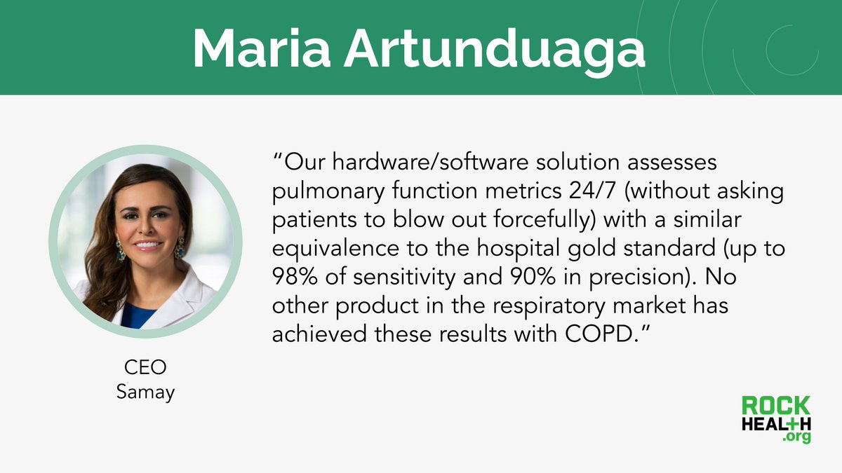 From the 2023 cohort of RockHealth.org Innovation Fellows, we're spotlighting @DrArtunduaga, CEO at @samayhealth, where they are building the first AI-assisted platform that leverages the power of acoustic resonance to understand lung health. rockhealth.com/team/maria-art…