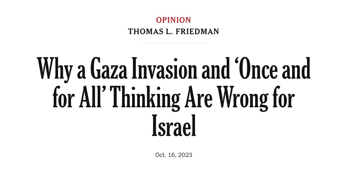 With 1,400 innocents dead, Israel must hold Hamas accountable for the horror it perpetrated.

But an endless ground war that destabilizes the region &amp; imperils the lives of millions of Gazans &amp; 360,000 Israeli soldiers is not the way to achieve that goal.🧵