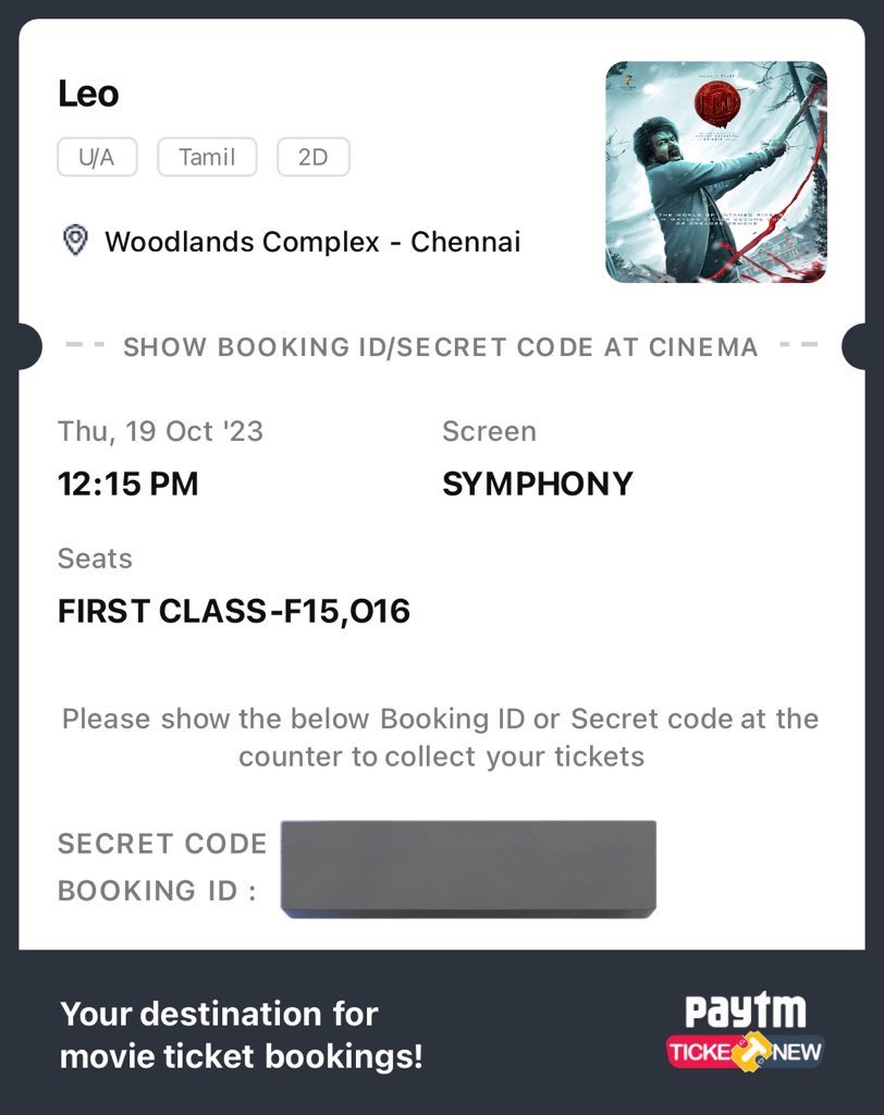 trksrik's tweet photo. 2 tickets available for 12:15pm show on 19th oct! DM if Interested! 

#Leo #Leoticket #LeoTickets #LeoFDSs https://t.co/KQxkZGmcGf