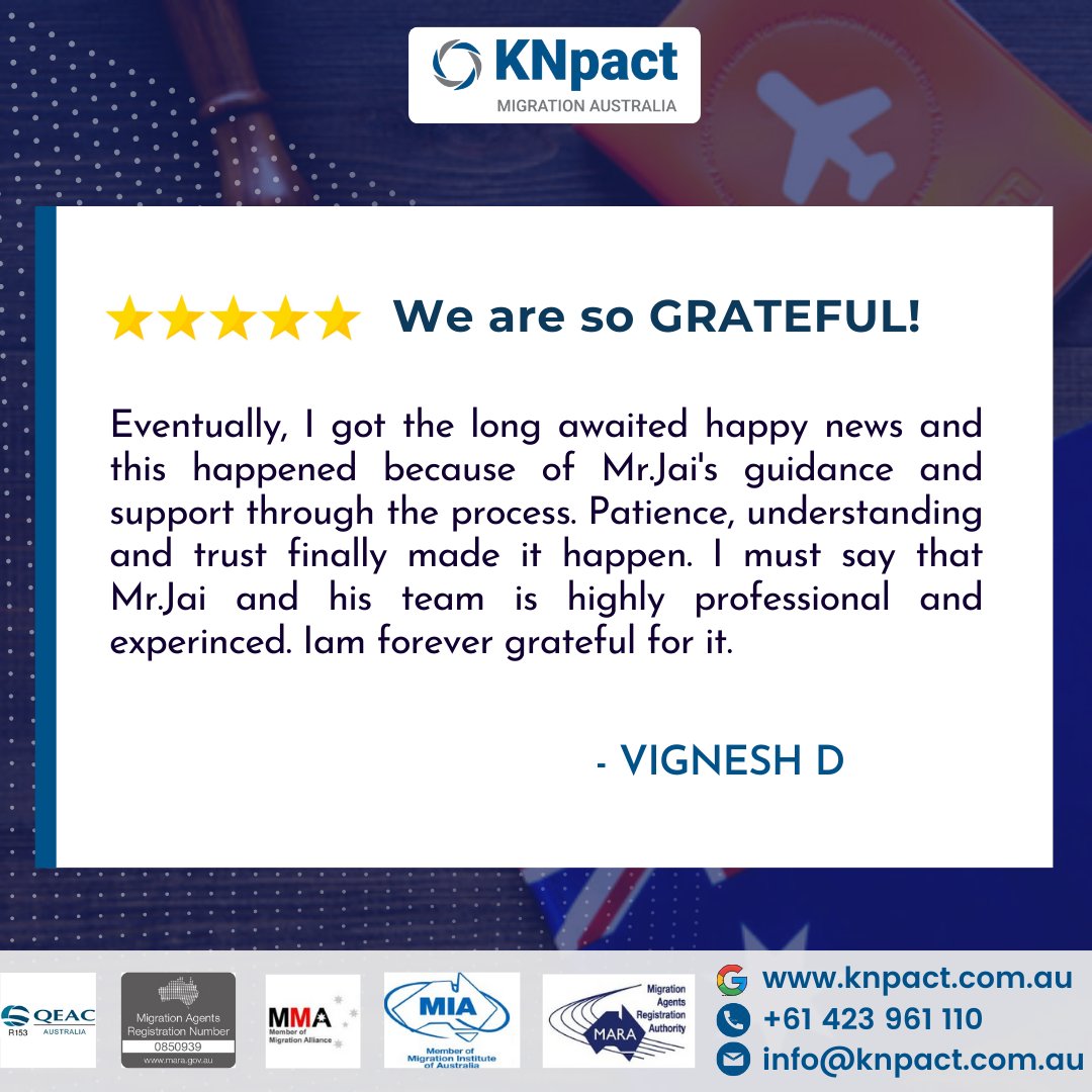 our clients testimonial, Our true clients helps us to grow. Any problems on your Australia migration, we help you.
#students #australia #migration #visa #education #migrationagent #parentvisa #Sydney #psw #knpact