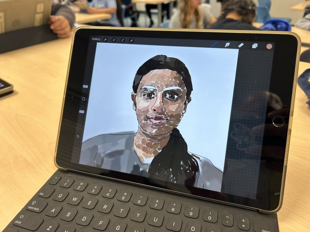 In Digital Arts Explorations, students took regular selfies and then used creative tools to make an adapted picture of themselves. Mr Cal challenged the students to be creative in their design and pay attention to details such as shading. #BulldogsPride #HoweMiddle #AbbySchools