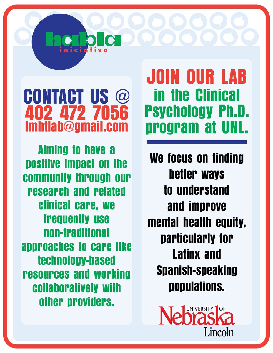 DominguezVane1's tweet photo. Come join the lab and apply to the Habla Lab in the Clinical Psych PhD program at UNL! Trey is the best mentor 10/10! https://t.co/4vEw1bvKsG https://t.co/AF8bxxFPQQ