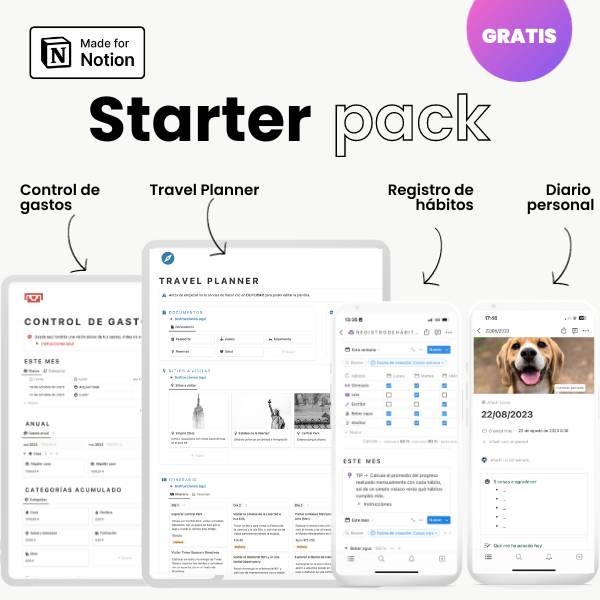 💥 ¡Empezamos fuerte con la renovación del perfil! 💥

🖤 Acabo de lanzar un STARTER PACK DE NOTION GRATIS con 4 plantillas:

→ Travel Planner
→ Diario personal
→ Registro de hábitos
→ Control de gastos

Para conseguirlo haz RT y comenta "starter" y te lo mando por DM