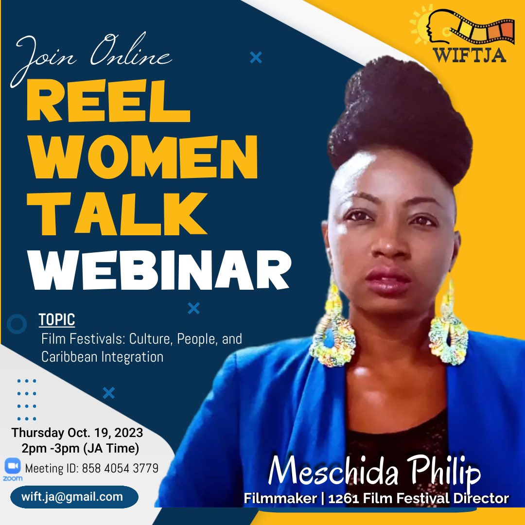 Join us for our Reel Women Talk Webinar Series to hear from 1261 Film Festival Director and filmmaker Meschida Philips.

Thursday October 19, 2023
2:00pm Jamaica Time

Click the link below to attend.

SEE YOU THERE! 

us02web.zoom.us/j/85840543779?…

#filmfestival  #webinar #WIFTJA