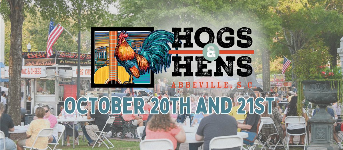 ComcastSouth's tweet image. We can't wait for the10th annual Hogs &amp;amp; Hens BBQ Festival this weekend in #Abbeville, SC! 🐖 🐓 If you're attending, stop by the Xfinity zone where we'll have our mobile retail store with prizes and information on #InternetEssentials and #ACP.