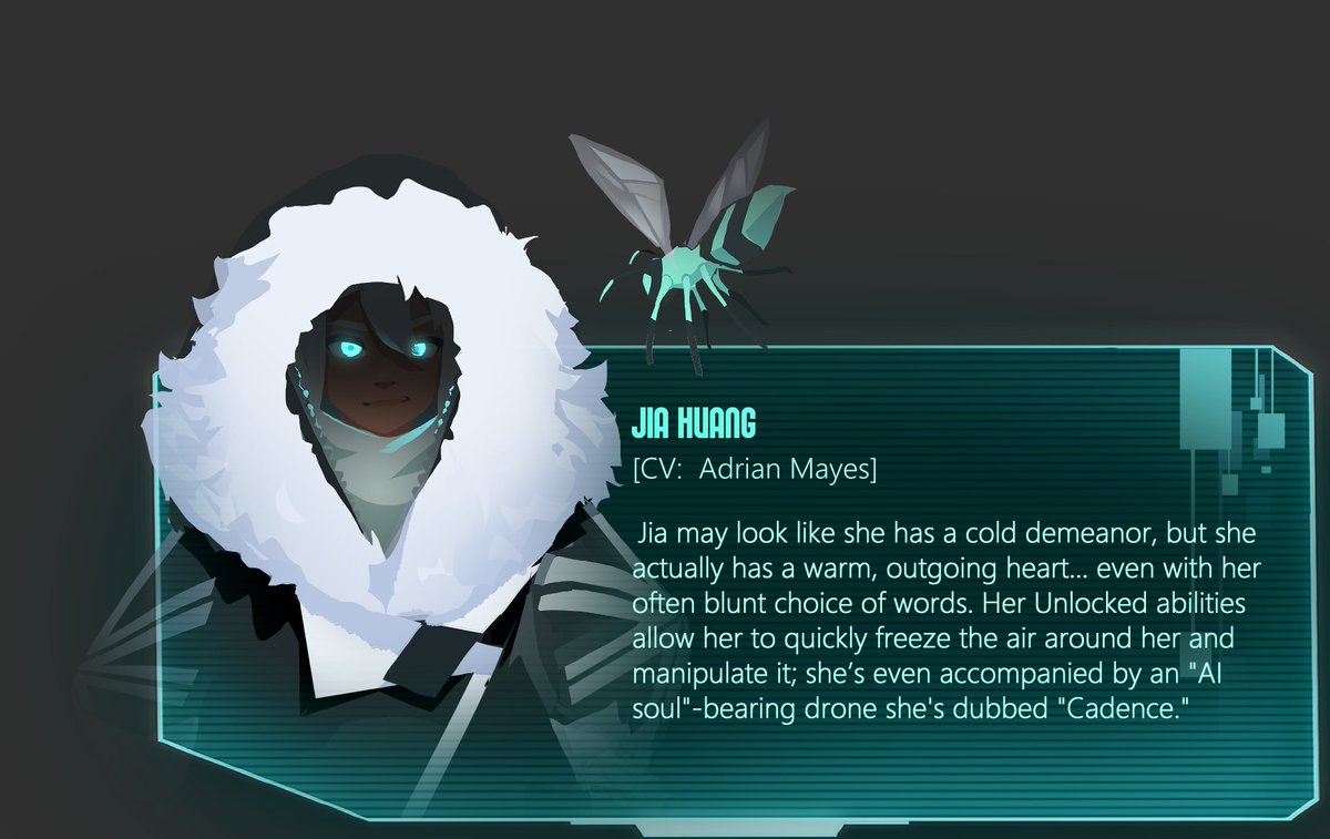 KonpeiCo's tweet photo. Next up for character profiles is Jia (and Cadence as well)! @majorlymazerly is providing her bitingly cold quips. #vndev #indiedev #SoulRes https://t.co/kMQlVnFPss