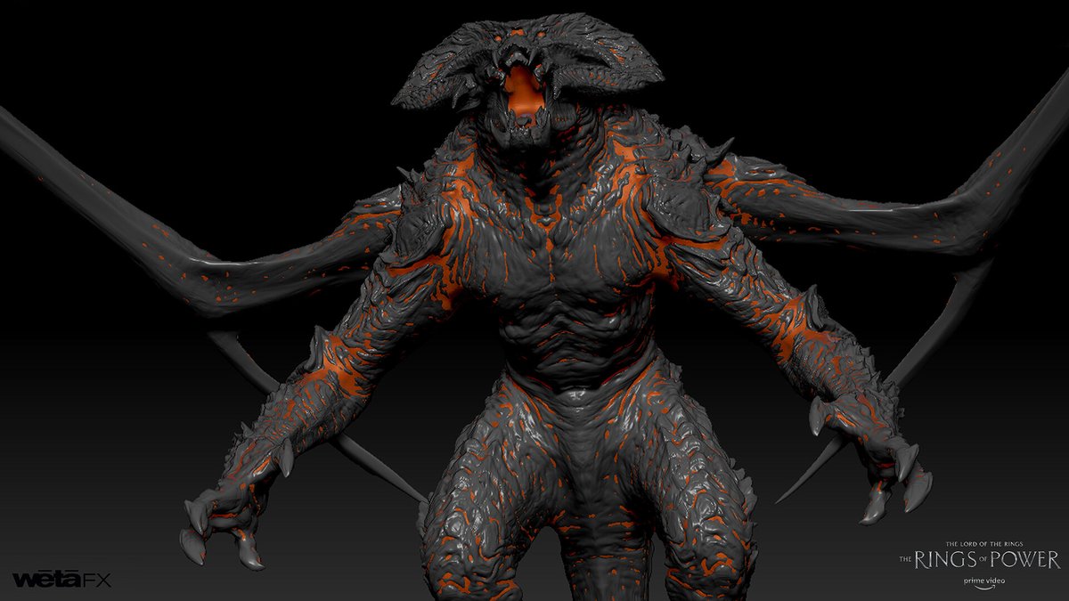 Rings Of Power Updates on X: Art from Nick Keller for the Balrog in Rings  Of Power - the first pass sketch showing a more humanoid form, Zbrush  sculpt, mountain duel concept
