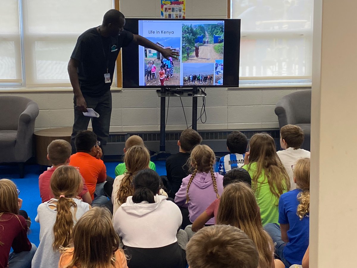 Mr. Moses sharing authentic connections to fourth grades LW book, Planting Trees in Kenya. <a href="/WaukeshaSTEM/">Waukesha STEM</a>