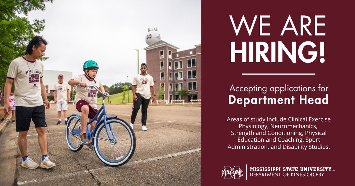 We are hiring! Two important position in the Department of Kinesiology. We are seeking a new Department Head (explore.msujobs.msstate.edu/cw/en-us/job/5…), as well as an Assistant Professor of Clinical Exercise Physiology (explore.msujobs.msstate.edu/cw/en-us/job/5…).