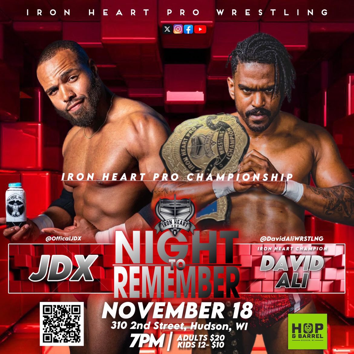 IronHeartPro's tweet photo. TITLE MATCH AFTER TITLE MATCH AFTER TITLE MATCH AFTER TITLE MATCH!
We’re bringing GOLD to Hudson Wi!
@HopandBarrelBC | NOV 18TH
GET WITH US: https://t.co/vMagSEgzhM
#TwinCities #ProWrestling #Wisconsin #Championships #HudsonWi #Minnesota https://t.co/eORh5l7z0R