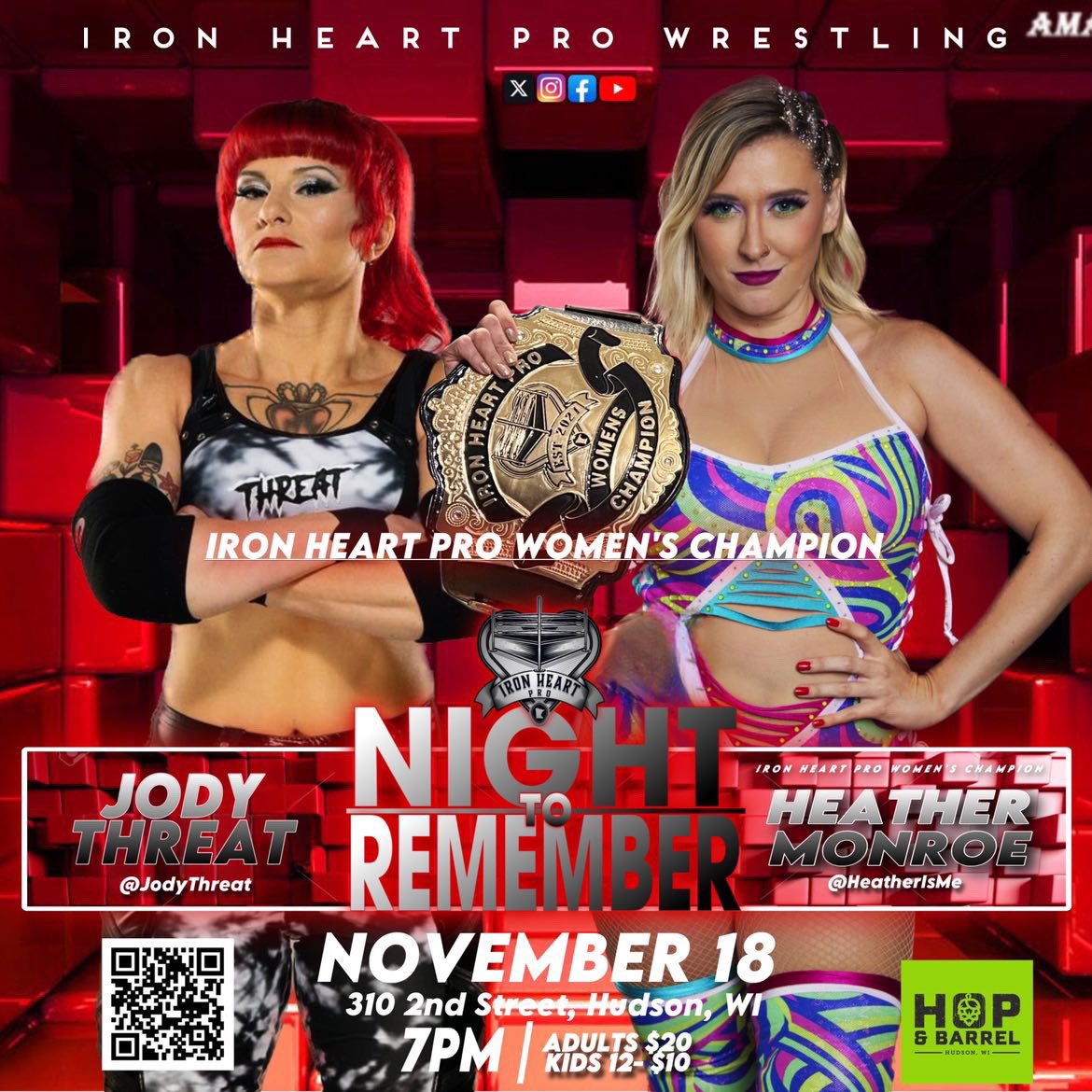 IronHeartPro's tweet photo. TITLE MATCH AFTER TITLE MATCH AFTER TITLE MATCH AFTER TITLE MATCH!
We’re bringing GOLD to Hudson Wi!
@HopandBarrelBC | NOV 18TH
GET WITH US: https://t.co/vMagSEgzhM
#TwinCities #ProWrestling #Wisconsin #Championships #HudsonWi #Minnesota https://t.co/eORh5l7z0R
