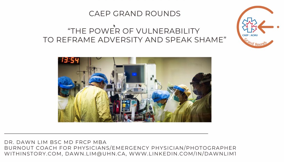 HAPPENING NOW!! COME JOIN!

Dr. Dawn Lim shares her perspective on the Power of Vulnerability to reframe Adversity and Speak Shame.

#doctorsarehumanstoo #stopthestigmaEM #IamHuman