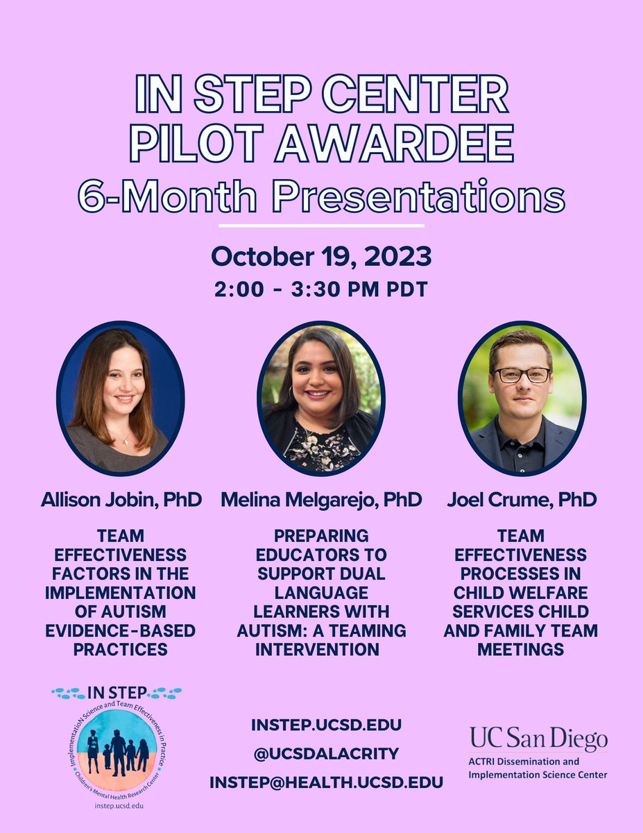 🧐Interested in hearing from three of our pilot awardees about their projects? #impsci #teameffectiveness

Remember to register for our Pilot Awardee 6-Month Presentations tomorrow from 2-3:30pm PT! 🎉

Register👉bit.ly/454mSD8