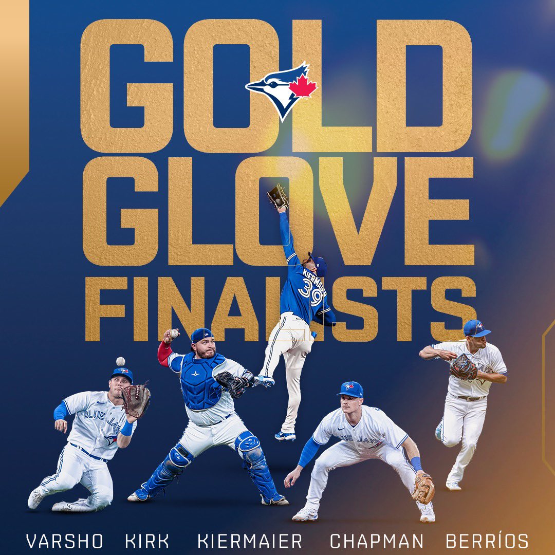 BlueJays's tweet photo. FIVE #BlueJays are 2023 Gold Glove Award Finalists 👏   Winners are announced on November 5! https://t.co/03hzYr9Nq6