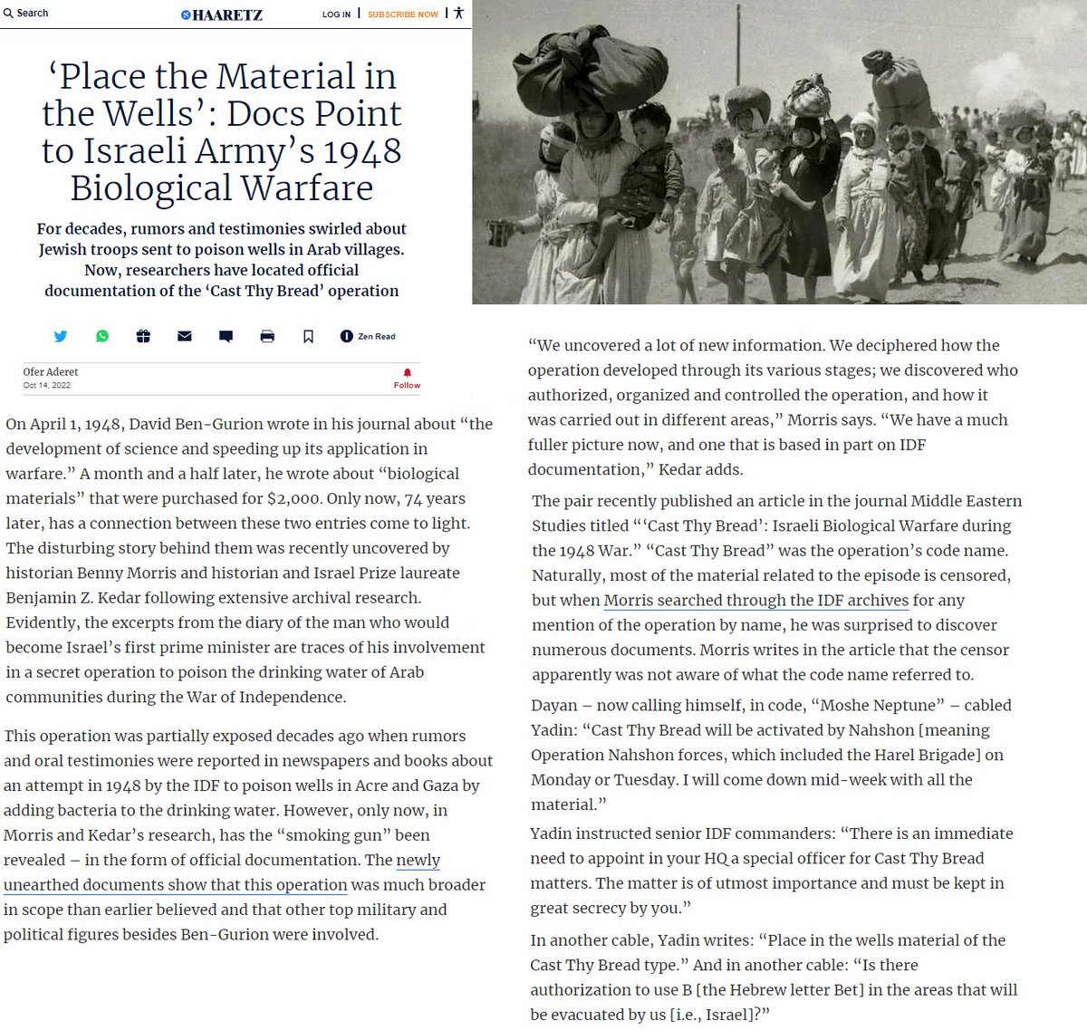 for over 70 years Israel denied that it intentionally poisoned wells of Palestinians as part of its ethnic cleansing mass terror campaign. If you disagreed the Western media class called you an evil monster. Turns out they were lying, as Israeli scholars admitted last year: