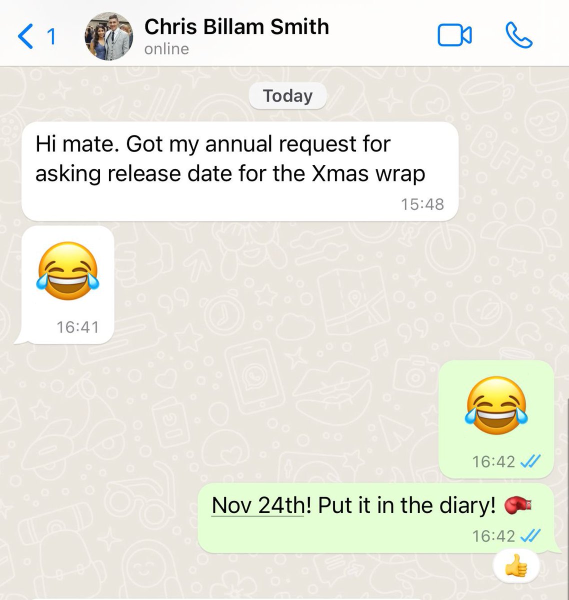 The world champ is planning ahead this year! @ChrisBillam 🎄🥊 🐔
