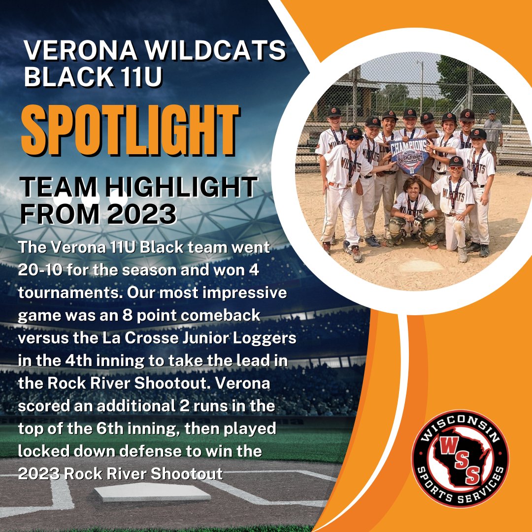 WSS would like to recognize our Champions with a highlight from their season.

First up, is the Verona Wildcats 11U. Congratulations for winning our 2023 Rock River Shootout!